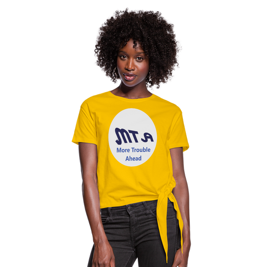 New York City Subway train funny Logo parody Women's Knotted T-Shirt - sun yellow