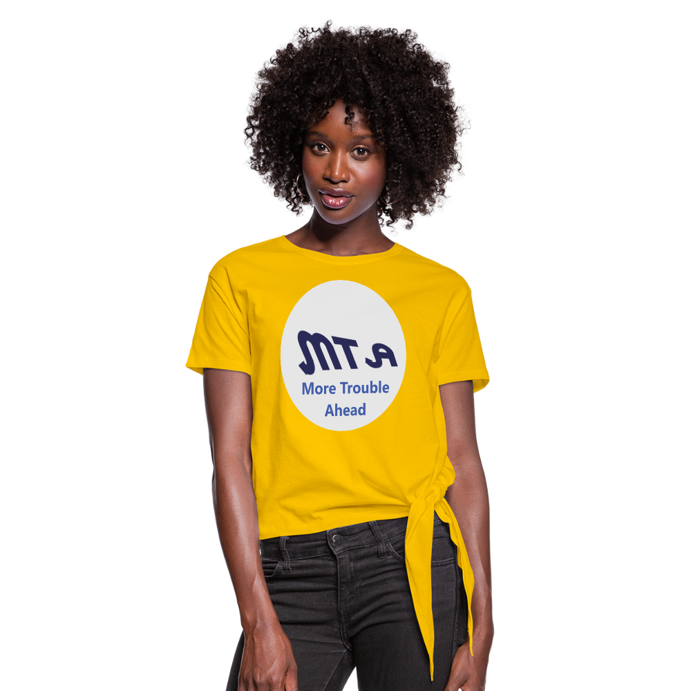 New York City Subway train funny Logo parody Women's Knotted T-Shirt - sun yellow