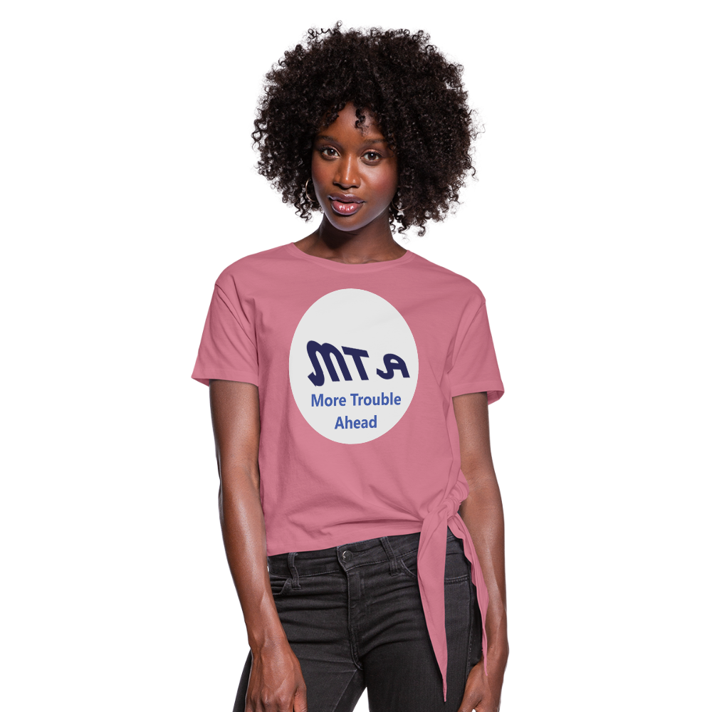 New York City Subway train funny Logo parody Women's Knotted T-Shirt - mauve