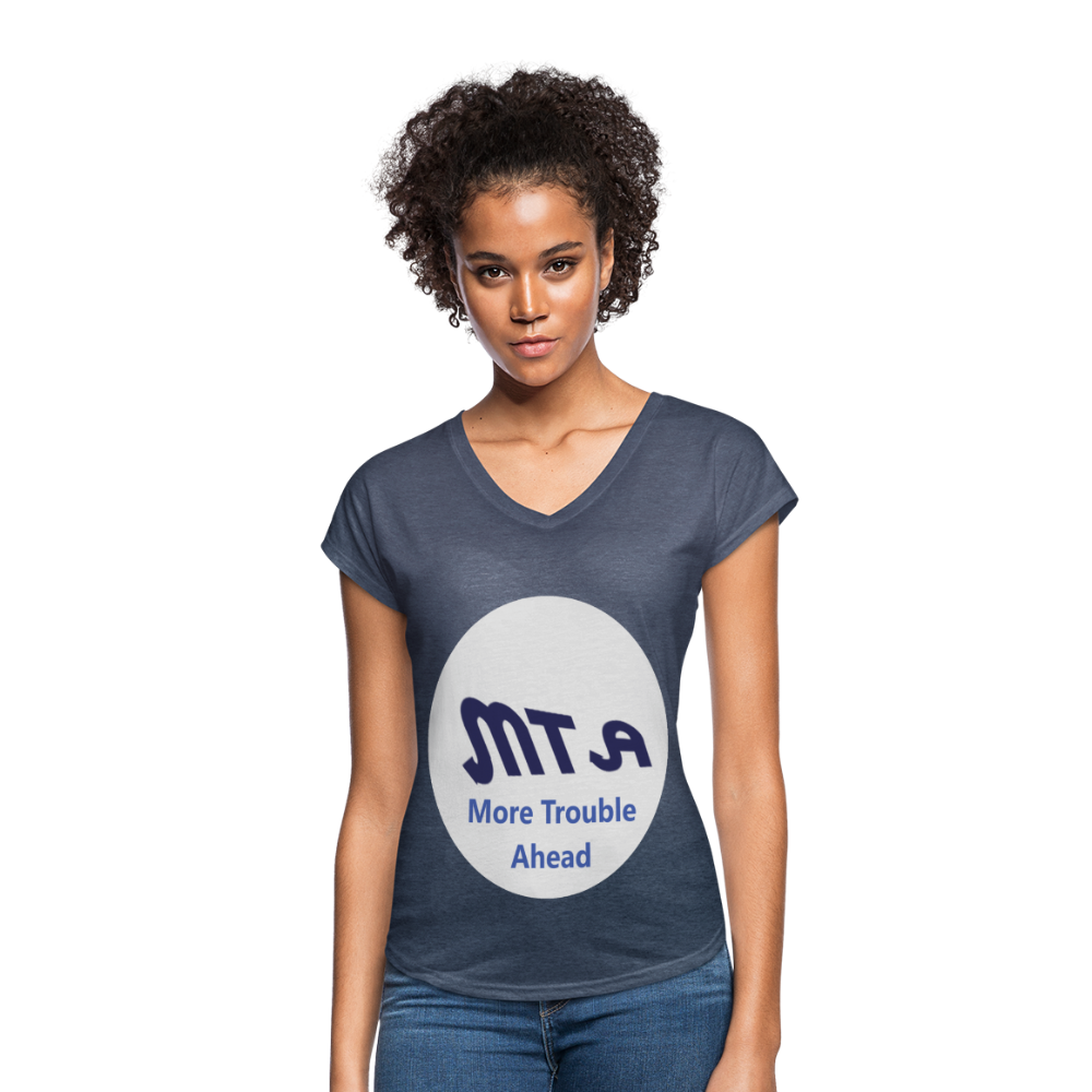 New York City Subway train funny Logo parody Women's Tri-Blend V-Neck T-Shirt - navy heather