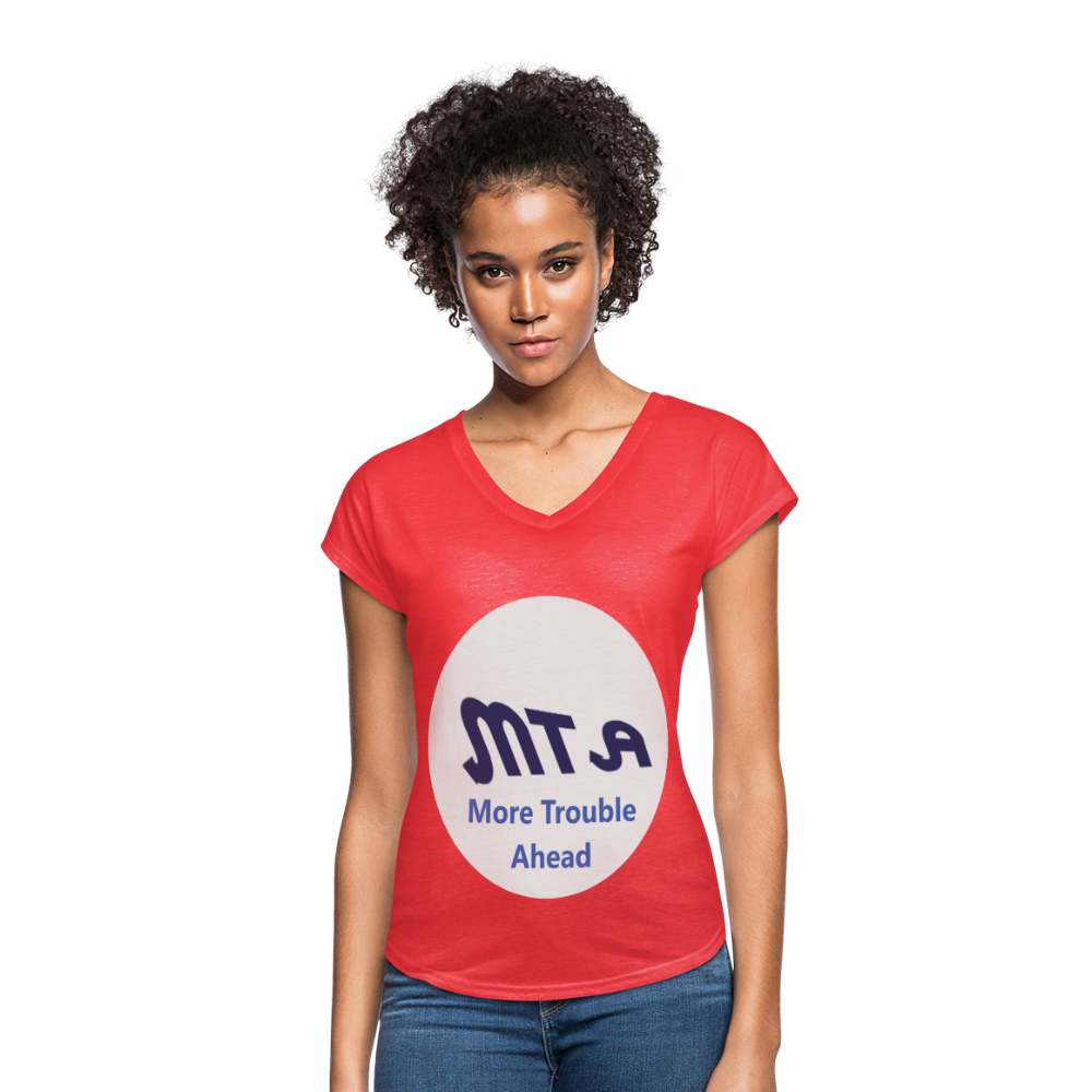 New York City Subway train funny Logo parody Women's Tri-Blend V-Neck T-Shirt - heather red