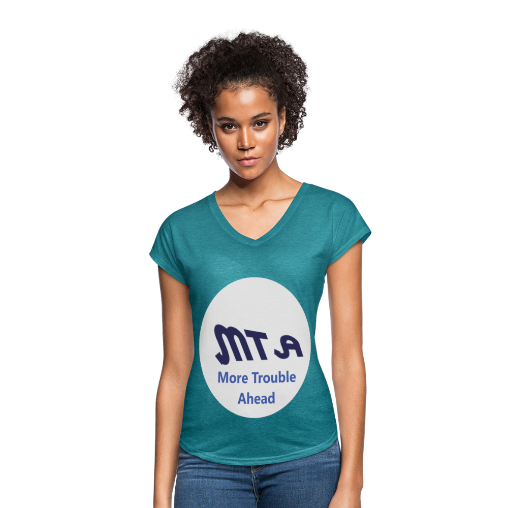 New York City Subway train funny Logo parody Women's Tri-Blend V-Neck T-Shirt - heather turquoise