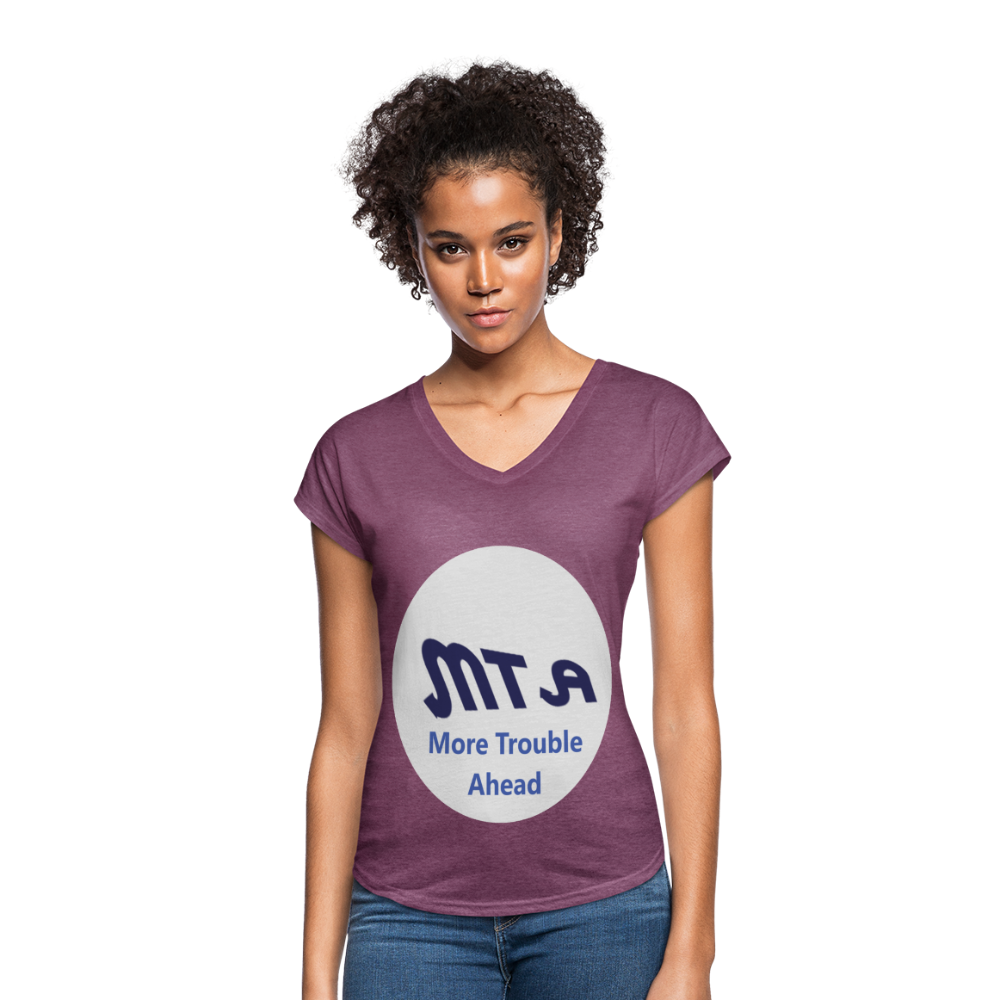 New York City Subway train funny Logo parody Women's Tri-Blend V-Neck T-Shirt - heather plum