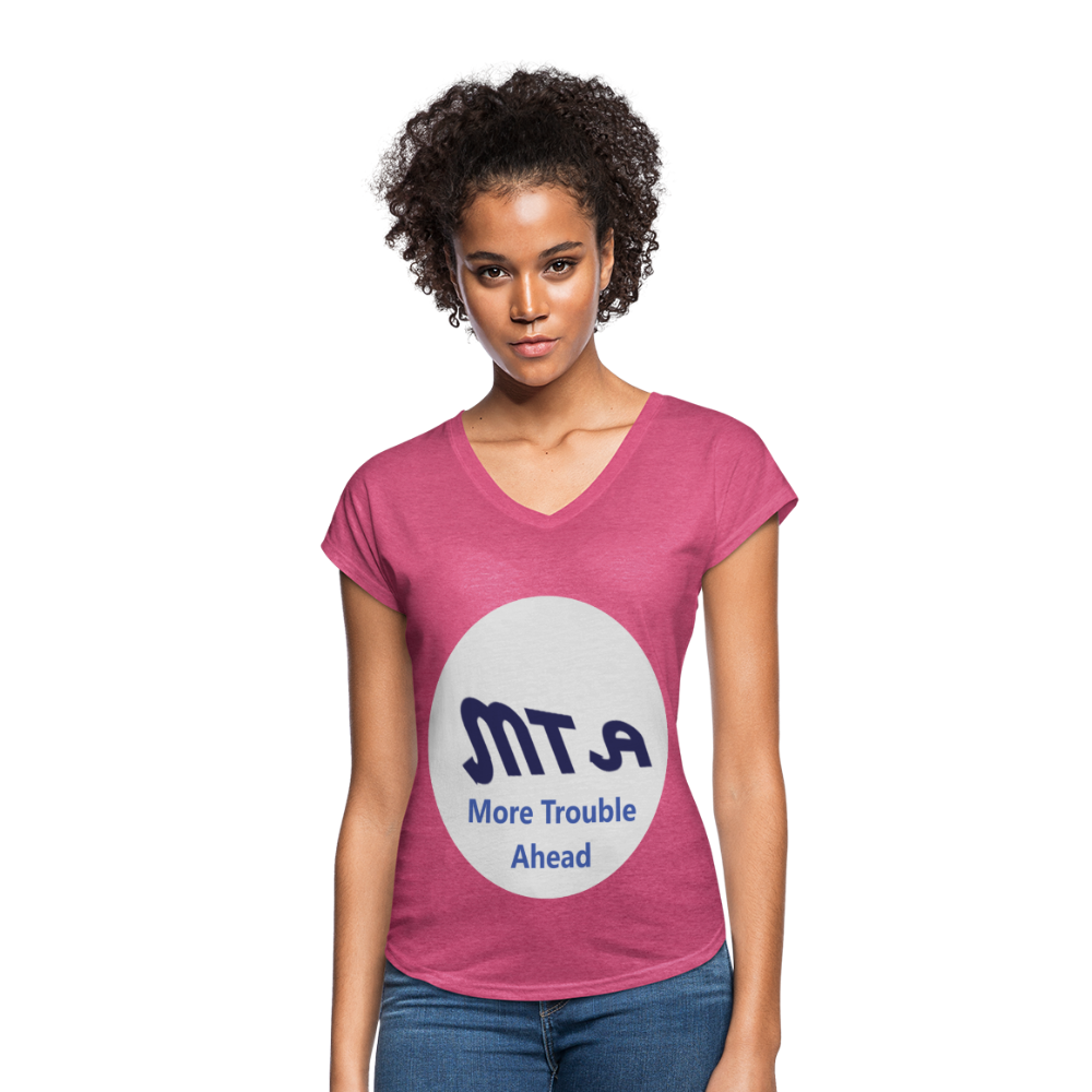 New York City Subway train funny Logo parody Women's Tri-Blend V-Neck T-Shirt - heather raspberry