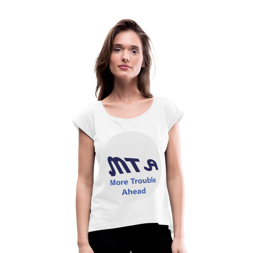 New York City Subway train funny Logo parody Women's Roll Cuff T-Shirt - white