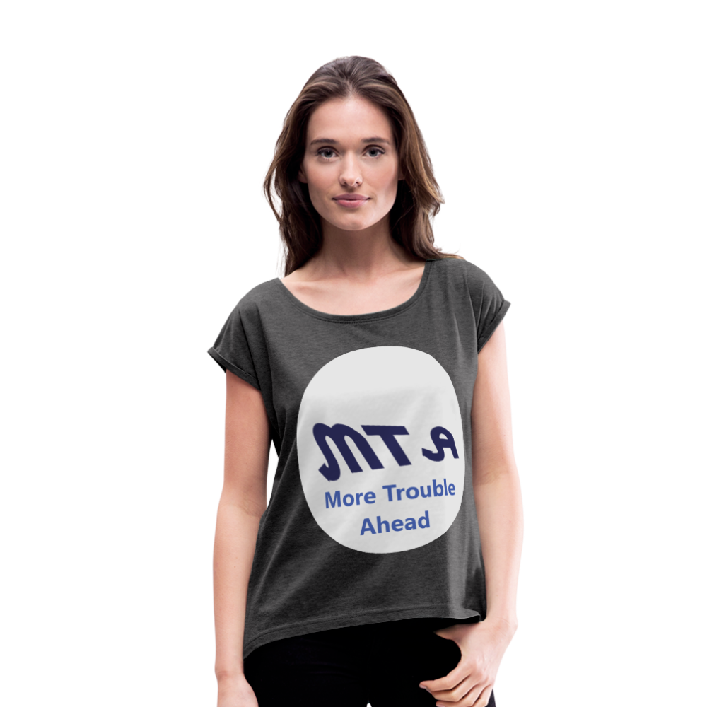 New York City Subway train funny Logo parody Women's Roll Cuff T-Shirt - heather black
