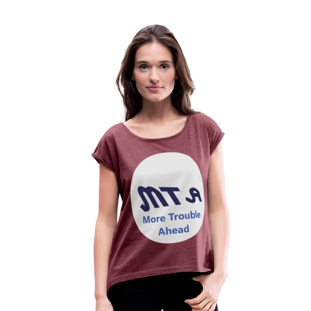 New York City Subway train funny Logo parody Women's Roll Cuff T-Shirt - heather burgundy
