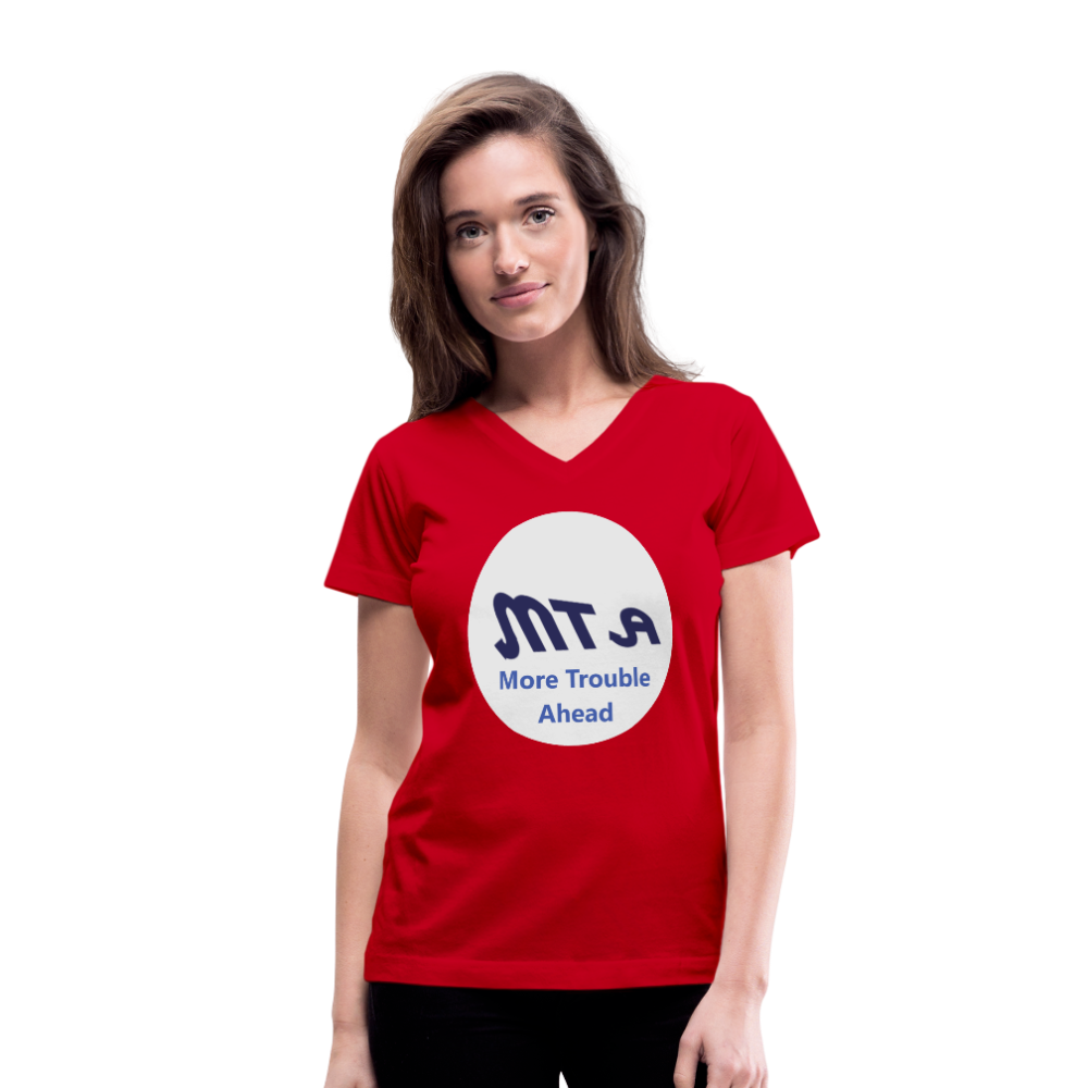 New York City Subway train funny Logo parody Women's V-Neck T-Shirt - red