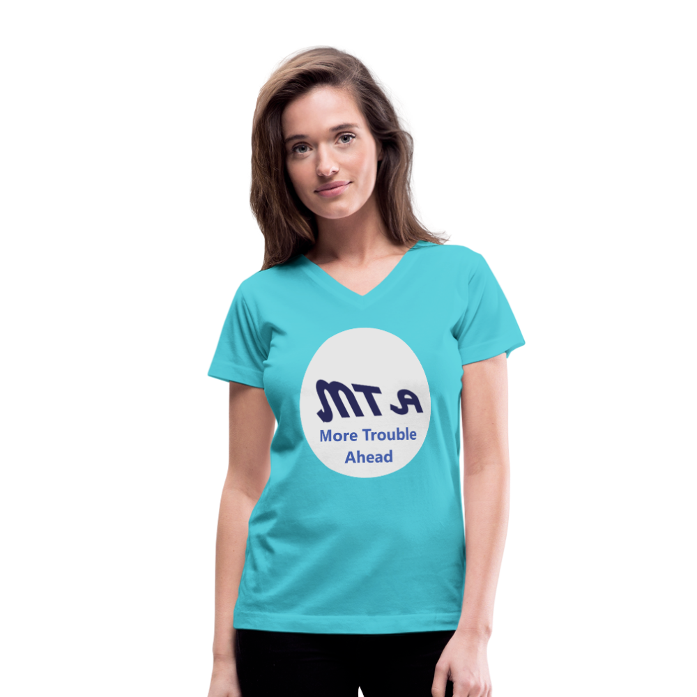 New York City Subway train funny Logo parody Women's V-Neck T-Shirt - aqua