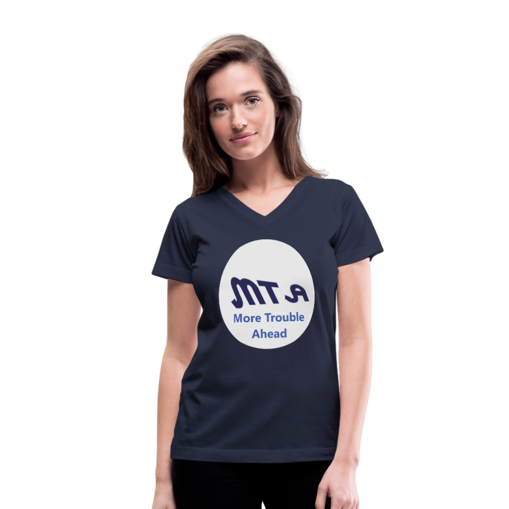 New York City Subway train funny Logo parody Women's V-Neck T-Shirt - navy