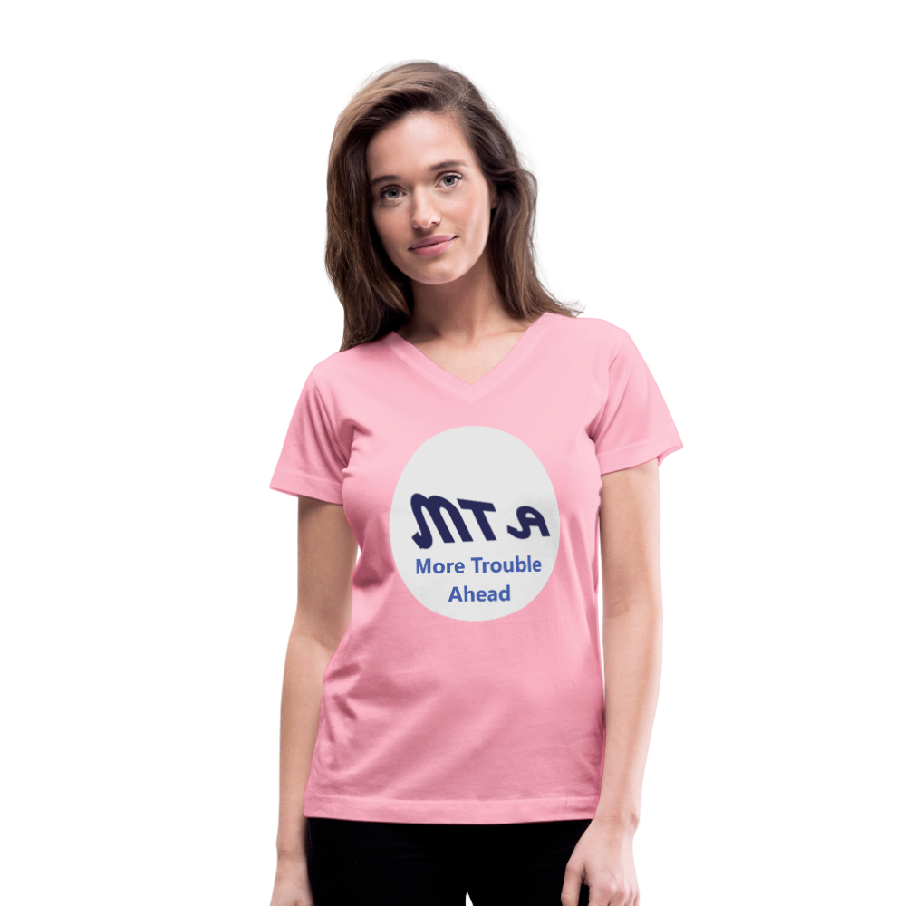 New York City Subway train funny Logo parody Women's V-Neck T-Shirt - pink