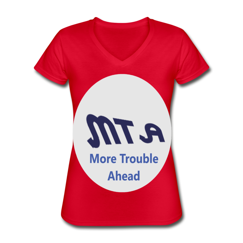 New York City Subway train funny Logo parody Women's V-Neck T-Shirt - red