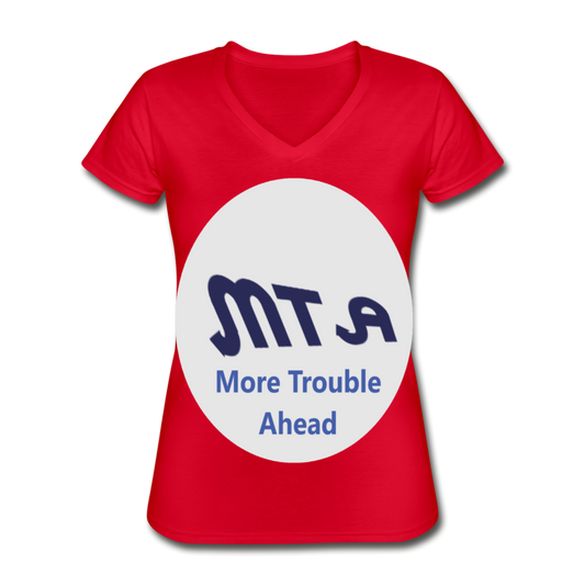 New York City Subway train funny Logo parody Women's V-Neck T-Shirt - red