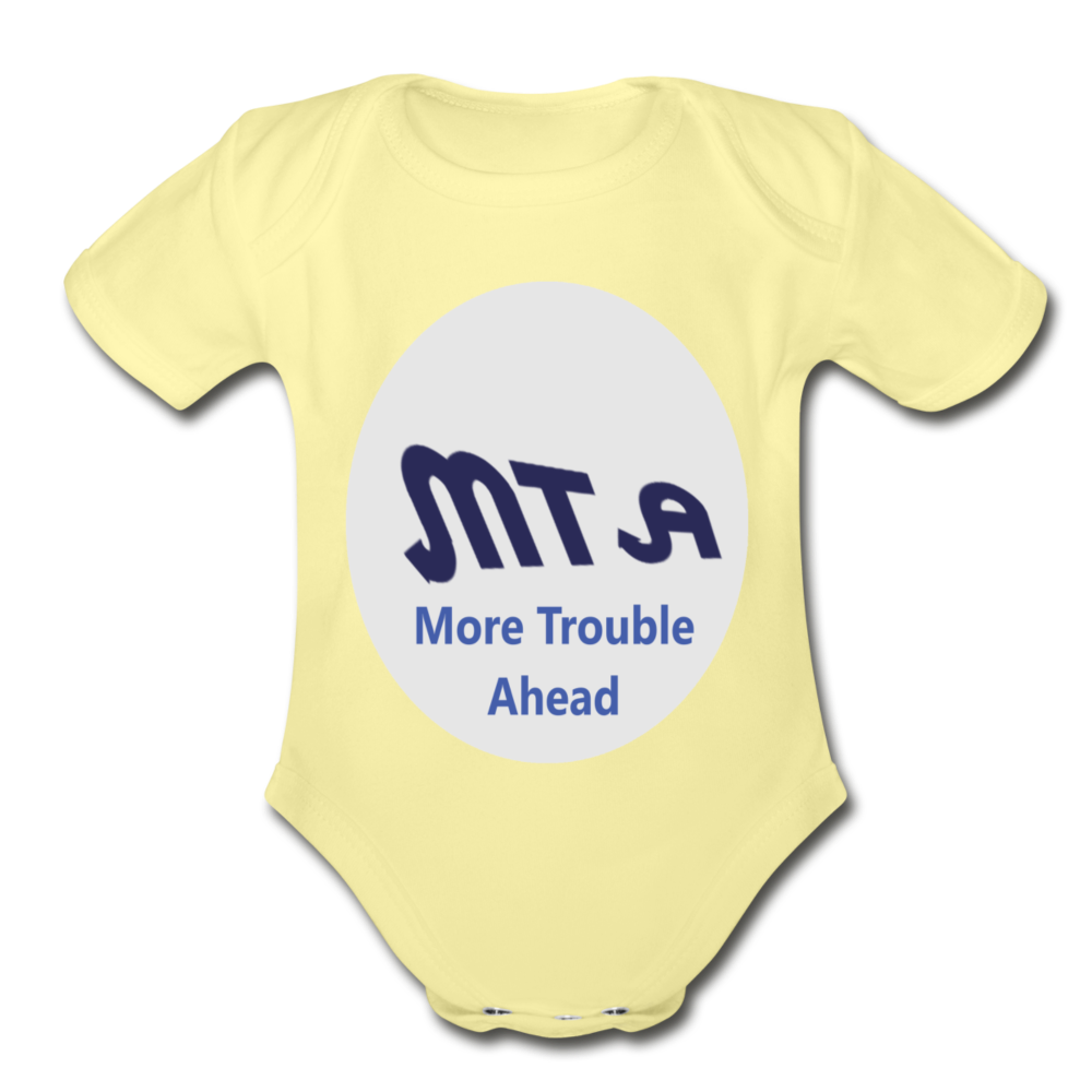 New York City Subway train funny Logo parody Organic Short Sleeve Baby Bodysuit - washed yellow