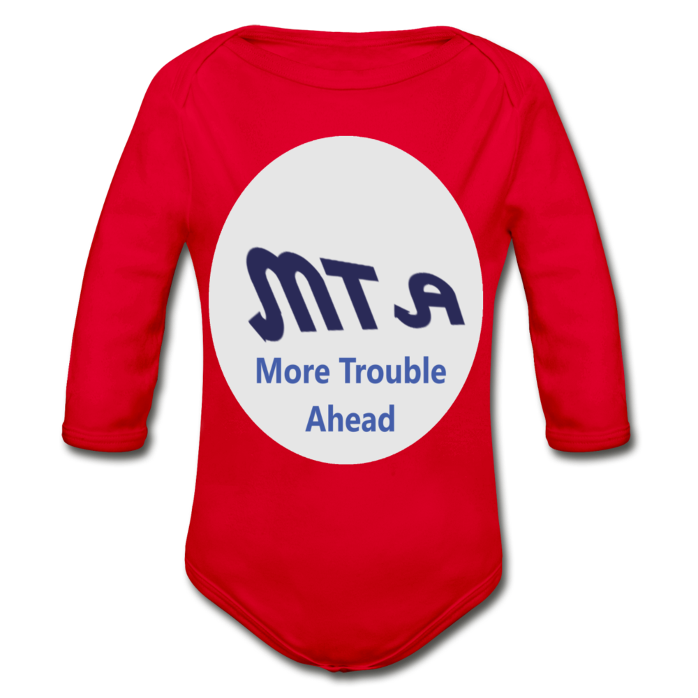 New York City Subway train funny Logo parody Organic Long Sleeve Baby Bodysuit - red