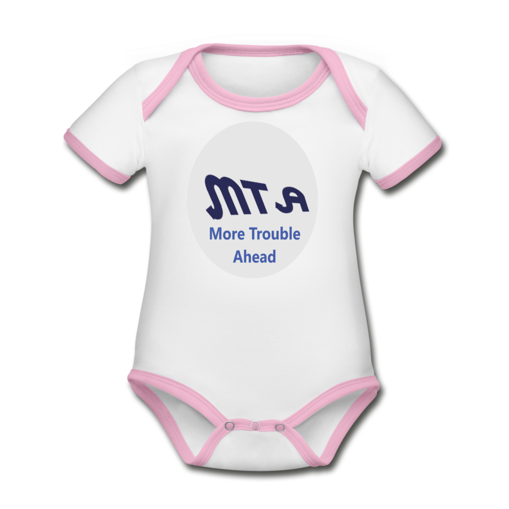 New York City Subway train funny Logo parody Organic Contrast Short Sleeve Baby Bodysuit - white/pink