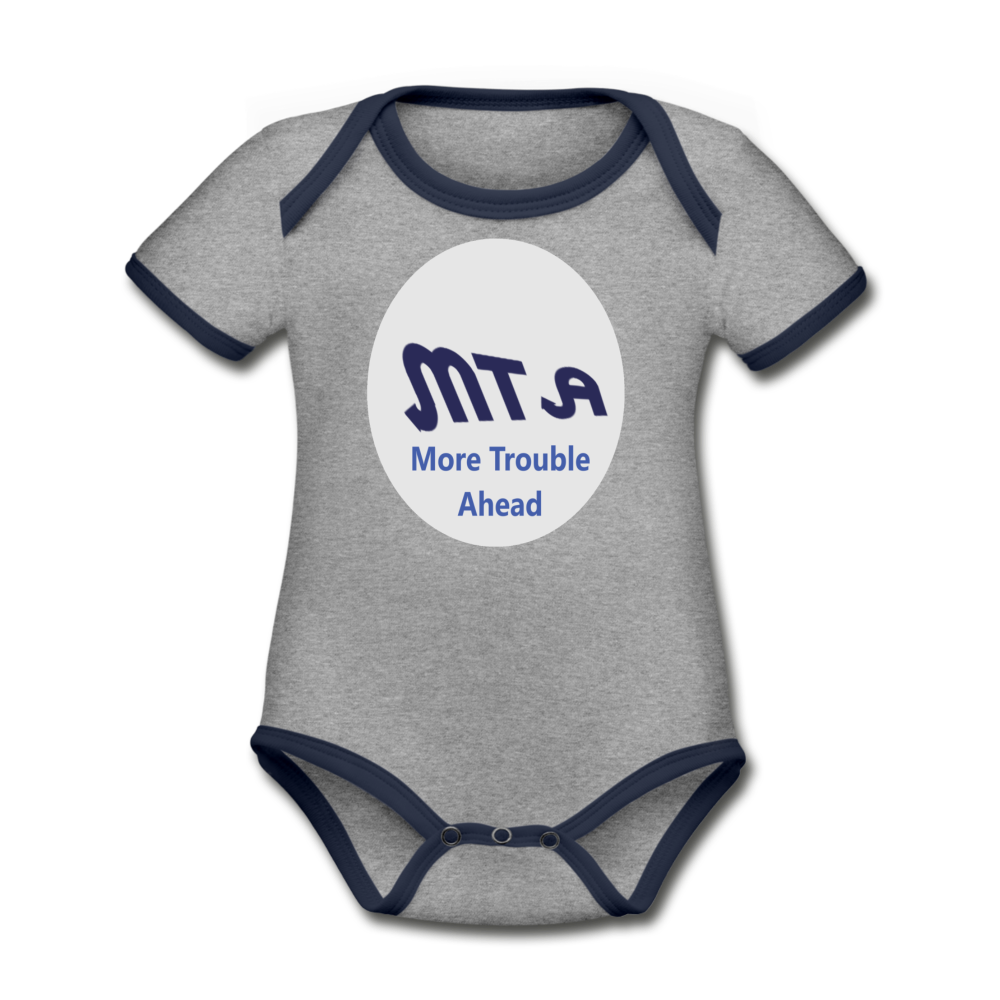 New York City Subway train funny Logo parody Organic Contrast Short Sleeve Baby Bodysuit - heather gray/navy