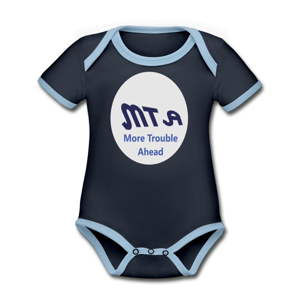 New York City Subway train funny Logo parody Organic Contrast Short Sleeve Baby Bodysuit - navy/sky