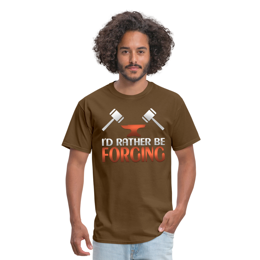 I'D Rather Be Forging Blacksmith Forge Hammer Men's T-Shirt - brown