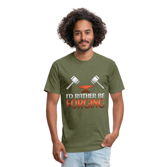 I'D Rather Be Forging Blacksmith Forge Hammer Fitted Cotton/Poly T-Shirt by Next Level - heather military green