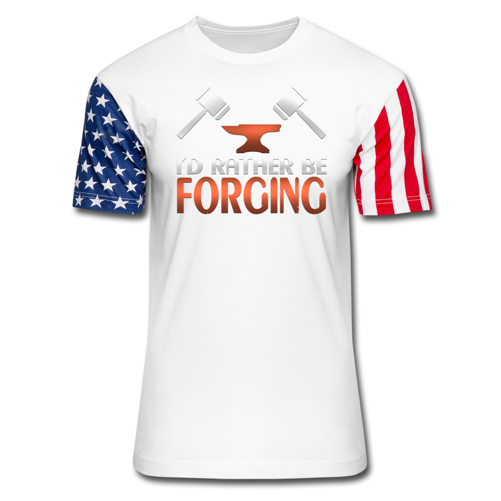 I'D RATHER BE FORGING BLACKSMITH FORGE HAMMER Stars & Stripes T-Shirt - white