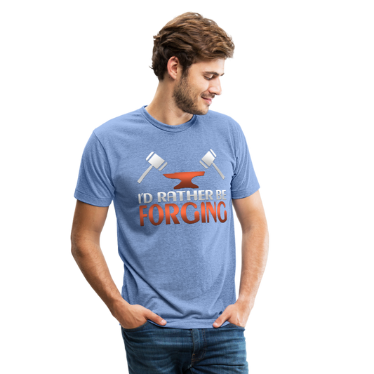 I'd Rather Be Forging Blacksmith Forge Hammer Unisex Tri-Blend T-Shirt - heather Blue
