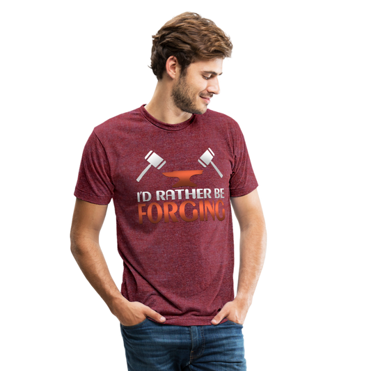 I'd Rather Be Forging Blacksmith Forge Hammer Unisex Tri-Blend T-Shirt - heather cranberry