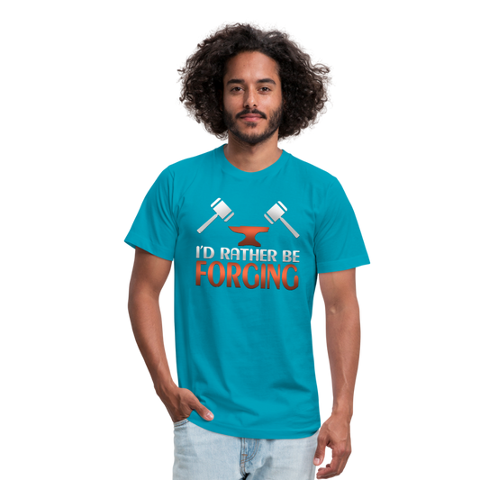 I'd Rather Be Forging Blacksmith Forge Hammer Unisex Jersey T-Shirt by Bella + Canvas - turquoise
