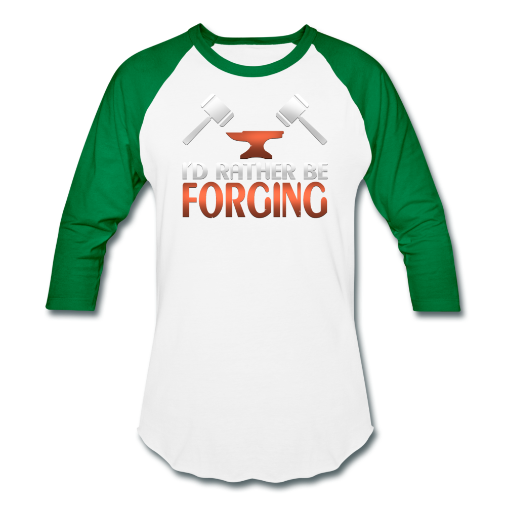 I'd Rather Be Forging Blacksmith Forge Hammer Baseball T-Shirt - white/kelly green