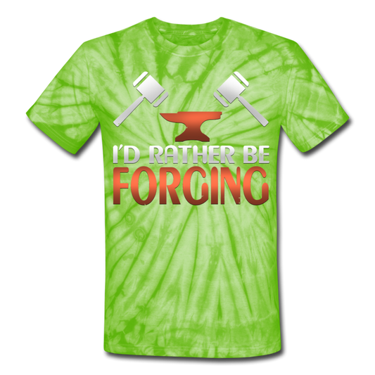 I'd Rather Be Forging Blacksmith Forge Hammer Unisex Tie Dye T-Shirt - spider lime green