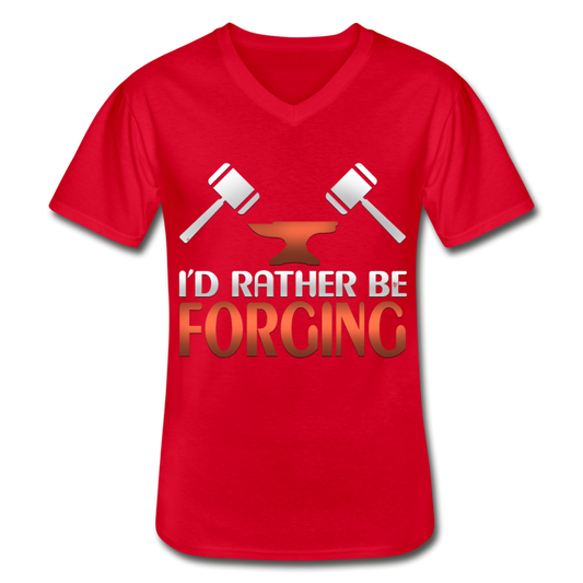 I'd Rather Be Forging Blacksmith Forge Hammer Men's V-Neck T-Shirt - red