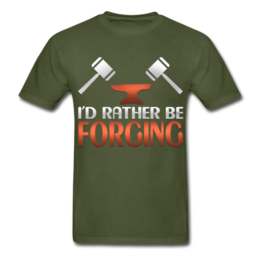 I'd Rather Be Forging Blacksmith Forge Hammer Hanes Adult Tagless T-Shirt - military green