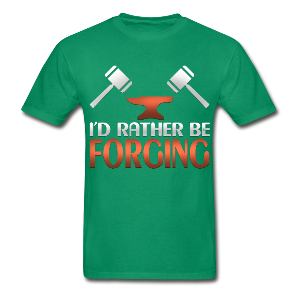 I'd Rather Be Forging Blacksmith Forge Hammer Hanes Adult Tagless T-Shirt - kelly green