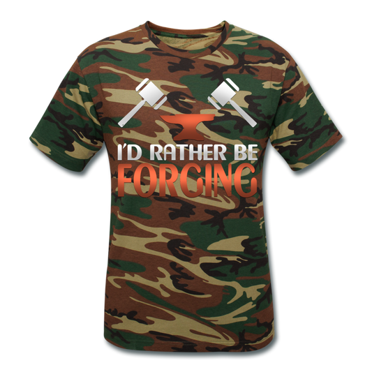 I'd Rather Be Forging Blacksmith Forge Hammer Unisex Camouflage T-Shirt - green camouflage