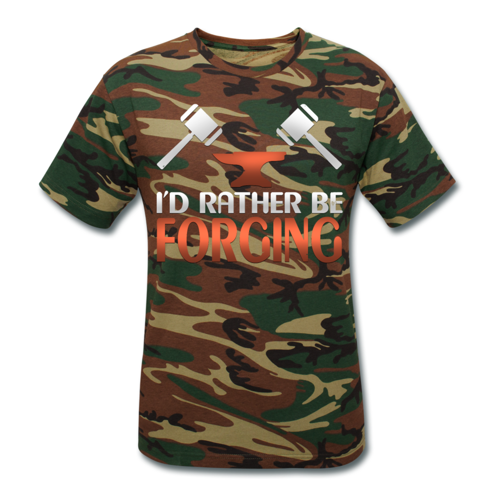 I'd Rather Be Forging Blacksmith Forge Hammer Unisex Camouflage T-Shirt - green camouflage