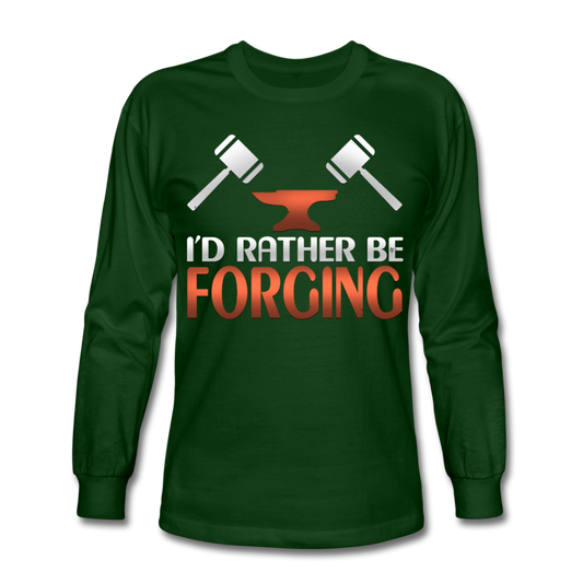 I'd Rather Be Forging Blacksmith Forge Hammer Men's Long Sleeve T-Shirt - forest green