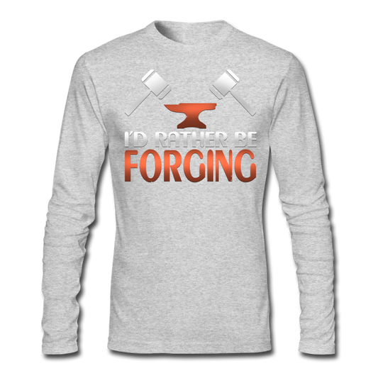 I'd Rather Be Forging Blacksmith Forge Hammer Men's Long Sleeve T-Shirt by Next Level - heather gray