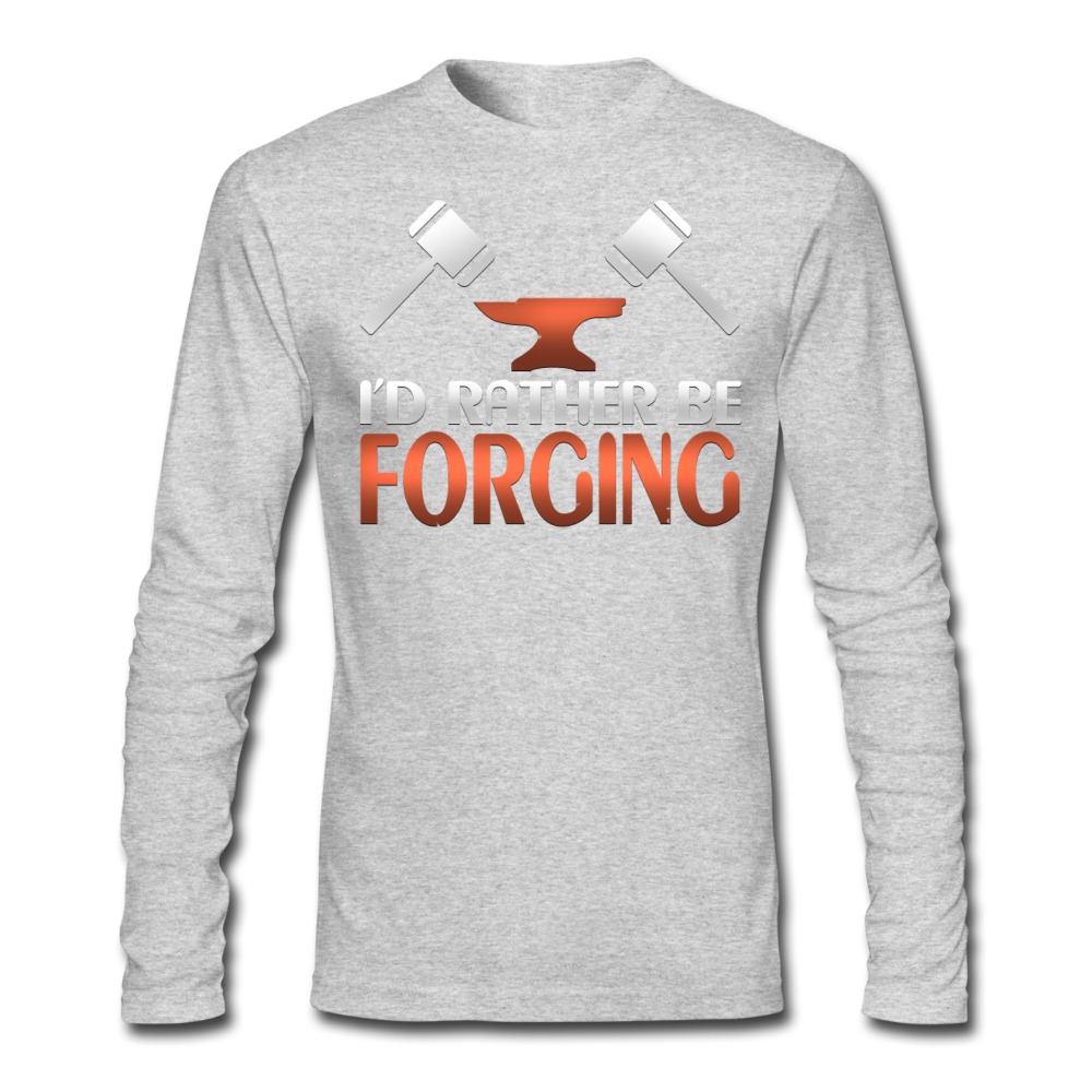 I'd Rather Be Forging Blacksmith Forge Hammer Men's Long Sleeve T-Shirt by Next Level - heather gray