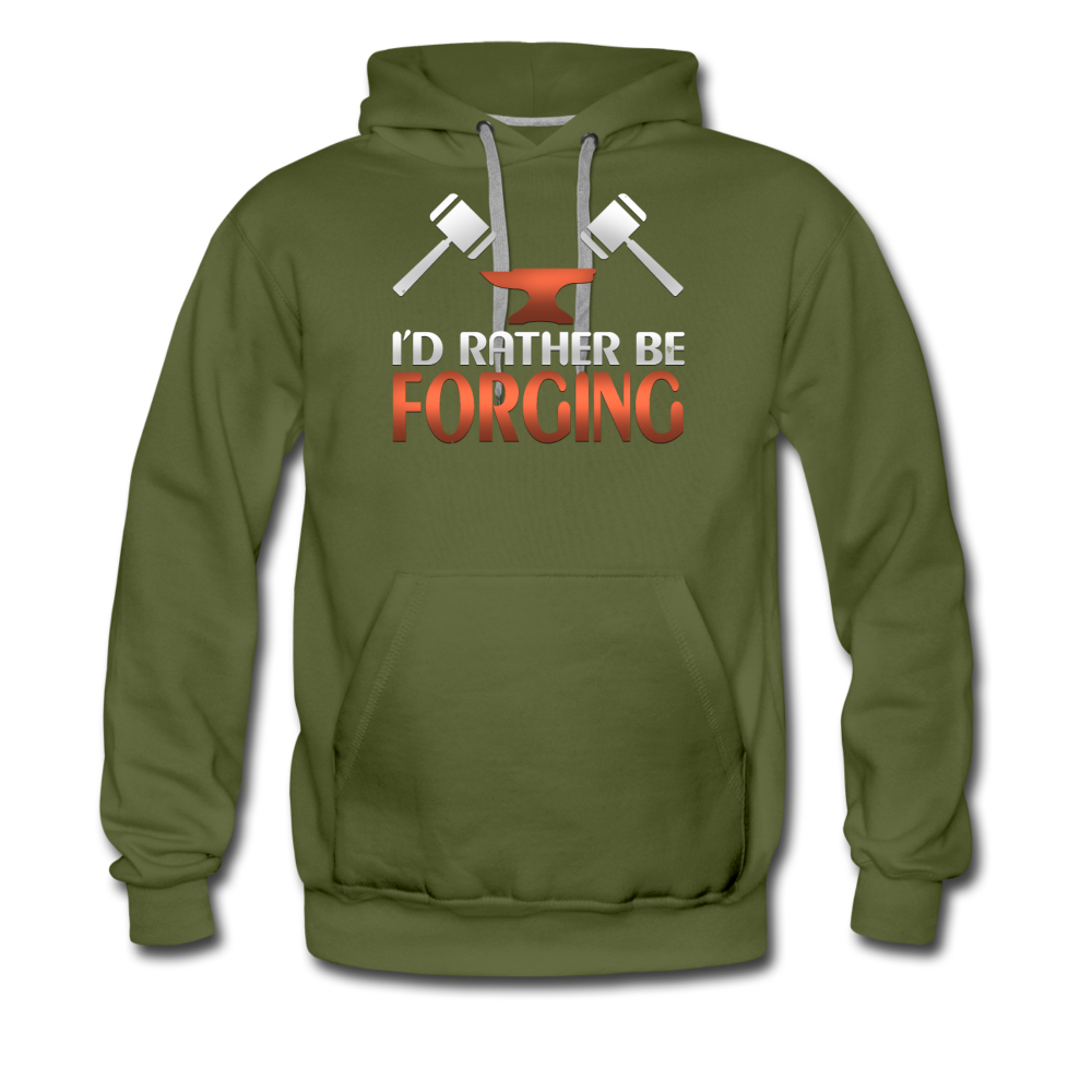 I'd Rather Be Forging Blacksmith Forge Hammer Men’s Premium Hoodie - olive green