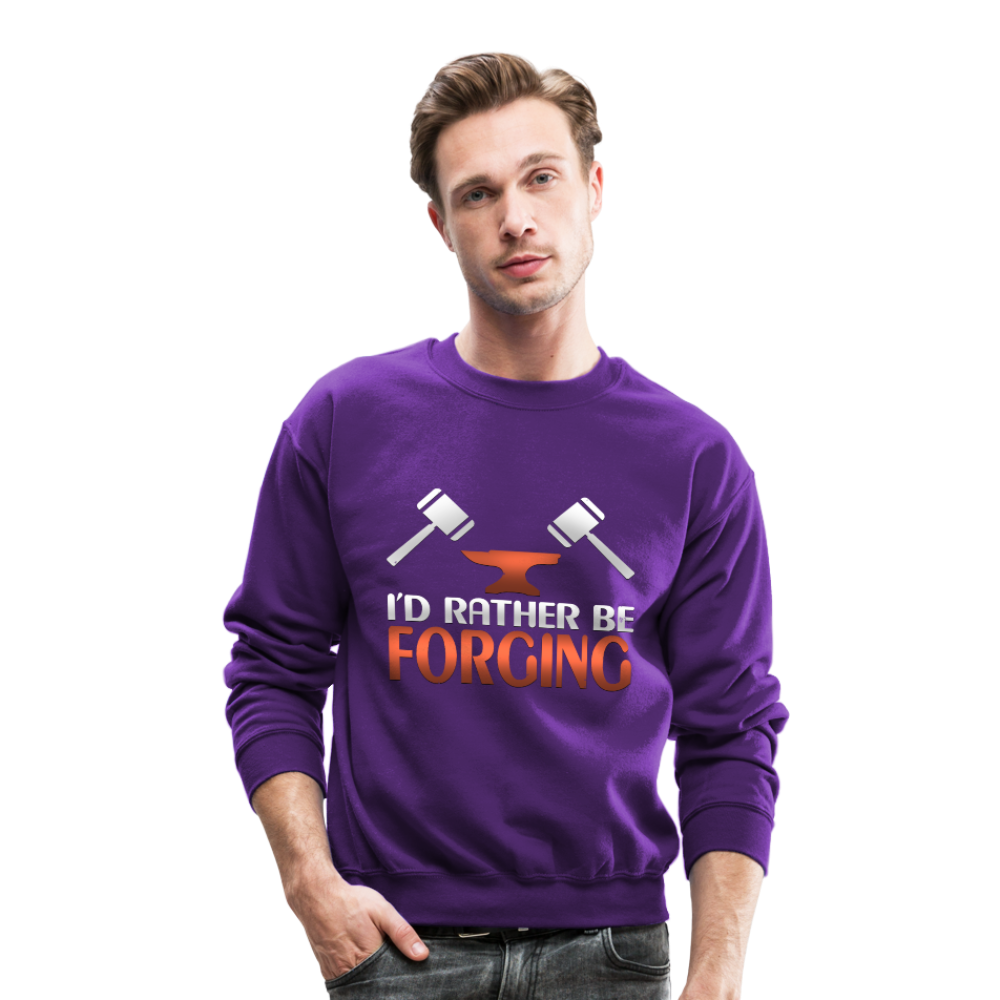 I'd Rather Be Forging Blacksmith Forge Hammer Crewneck Sweatshirt - purple
