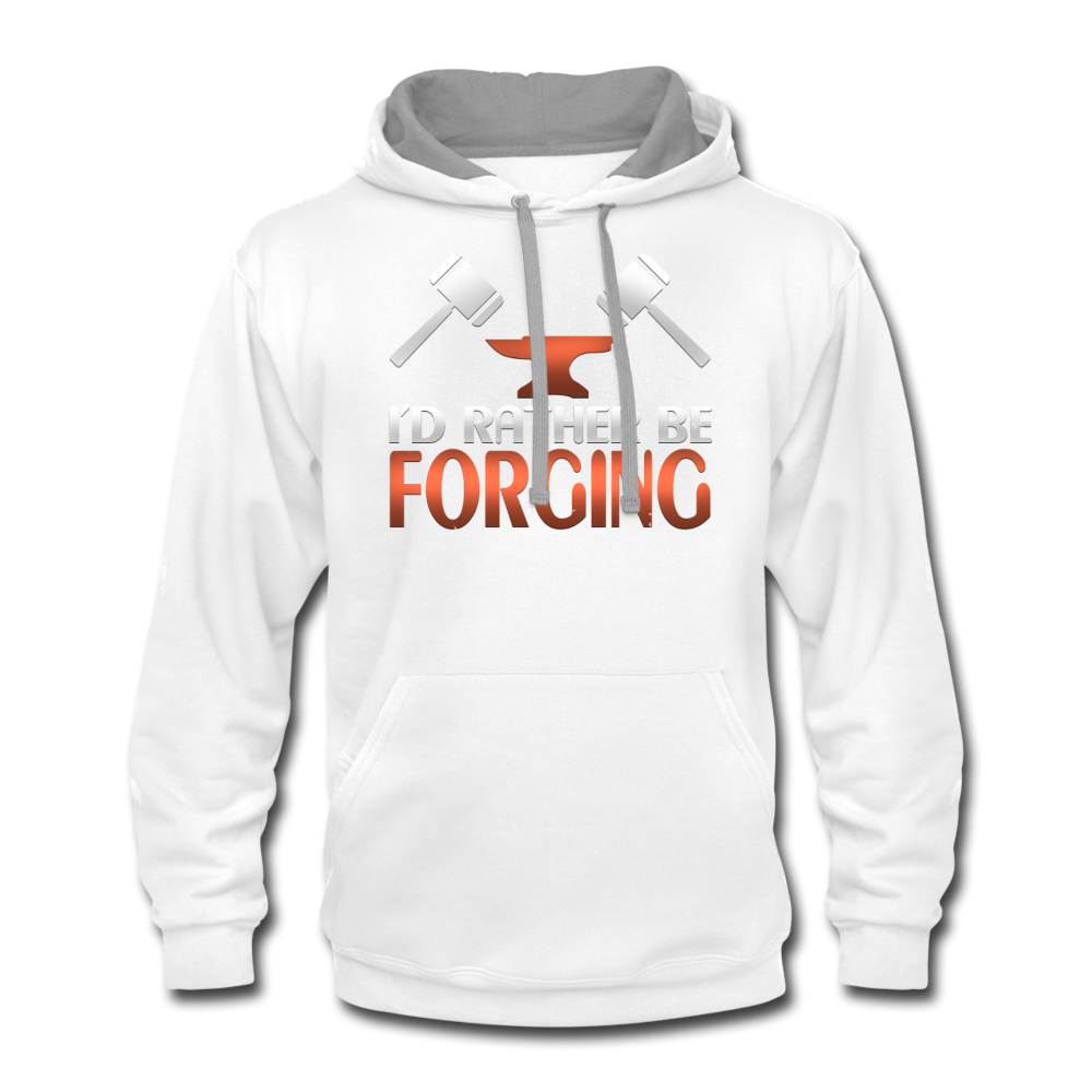 I'd Rather Be Forging Blacksmith Forge Hammer Contrast Hoodie - white/gray