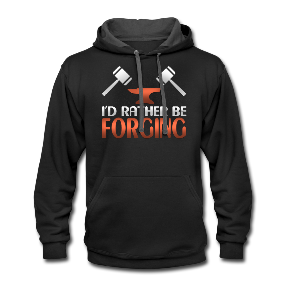 I'd Rather Be Forging Blacksmith Forge Hammer Contrast Hoodie - black/asphalt