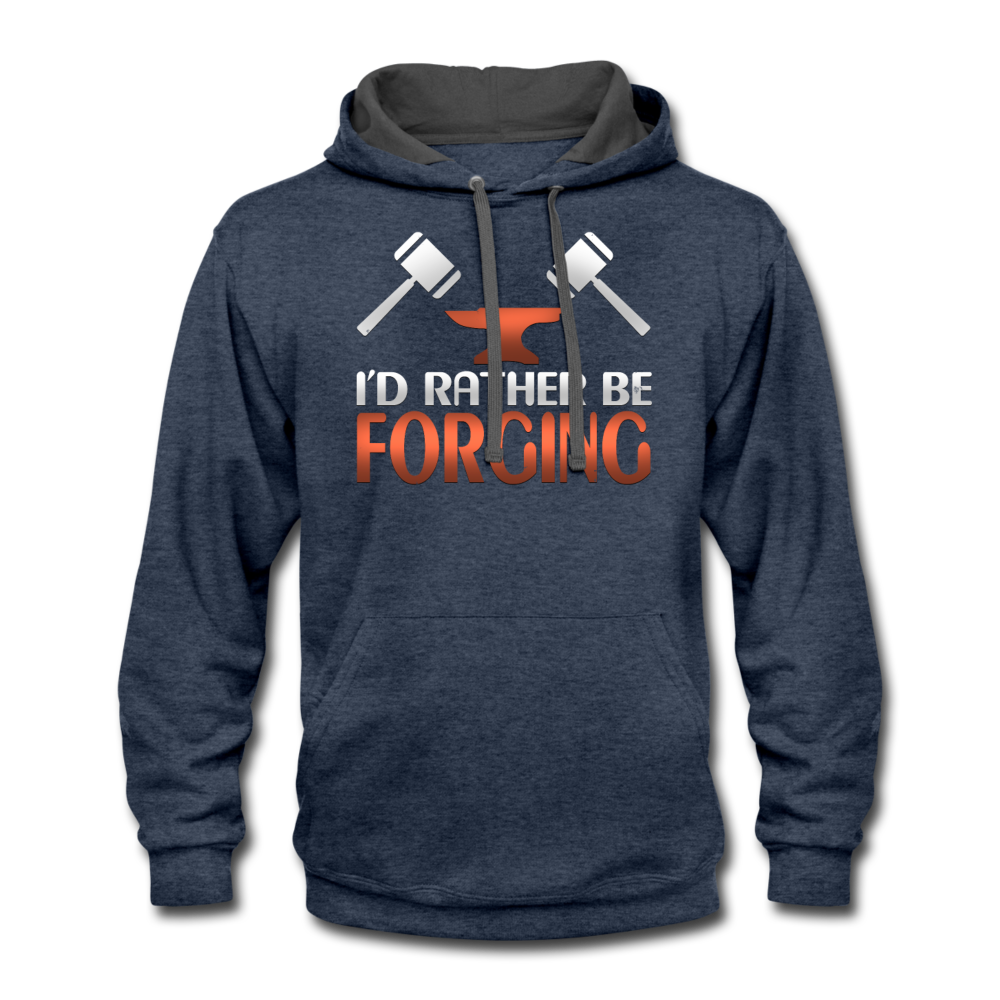 I'd Rather Be Forging Blacksmith Forge Hammer Contrast Hoodie - indigo heather/asphalt