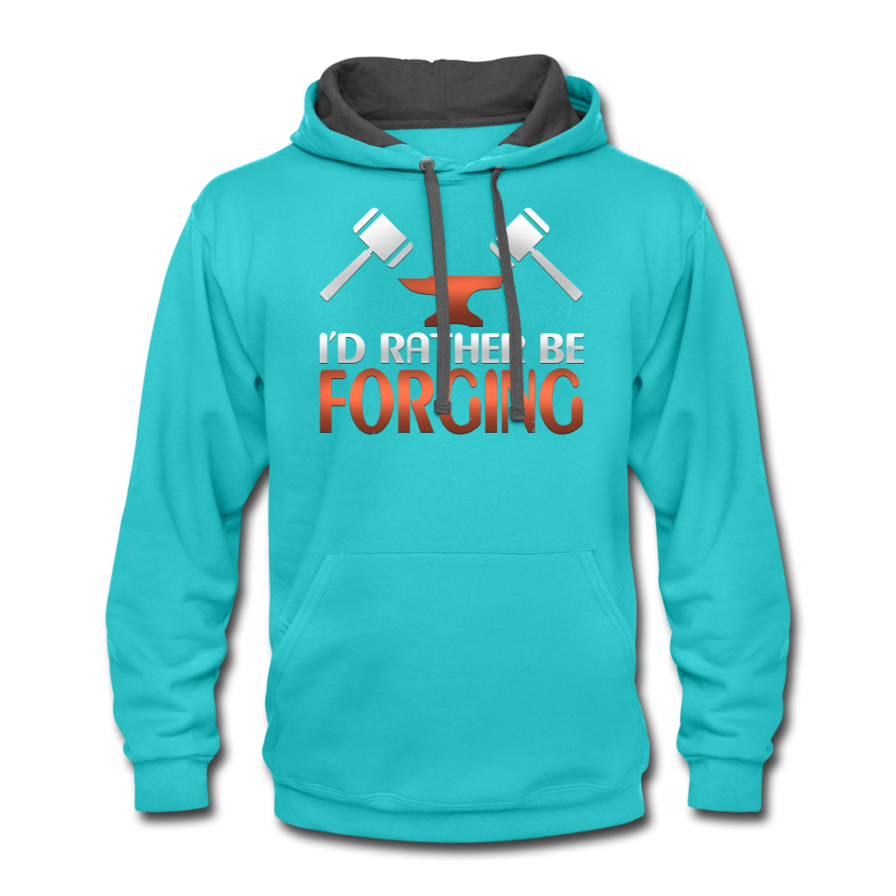 I'd Rather Be Forging Blacksmith Forge Hammer Contrast Hoodie - scuba blue/asphalt