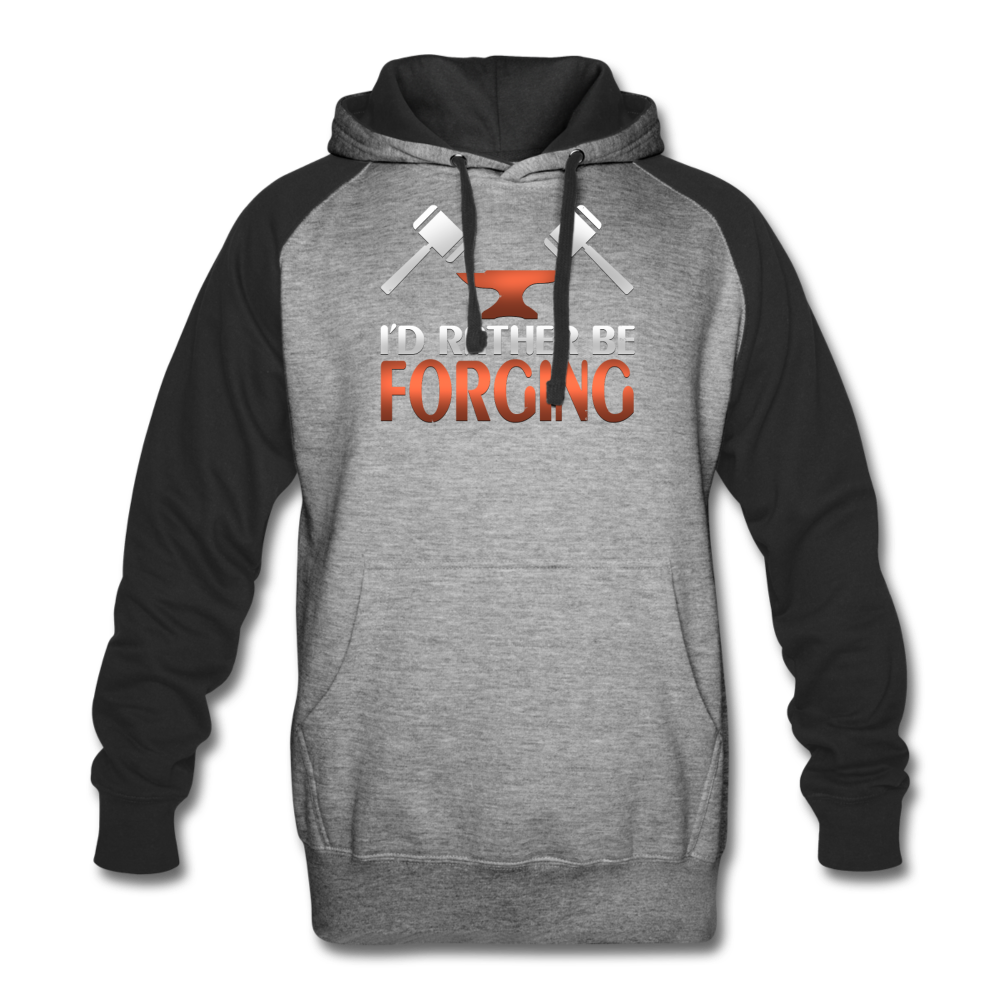 I'd Rather Be Forging Blacksmith Forge Hammer Colorblock Hoodie - heather gray/black