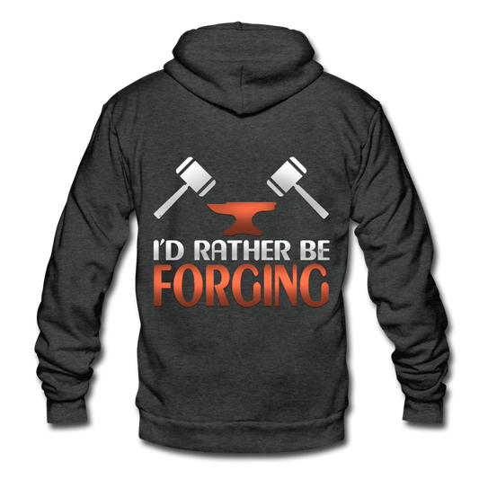I'd Rather Be Forging Blacksmith Forge Hammer Unisex Fleece Zip Hoodie - charcoal gray