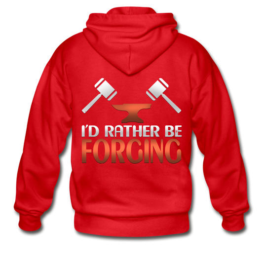 I'd Rather Be Forging Blacksmith Forge Hammer Gildan Heavy Blend Adult Zip Hoodie - red