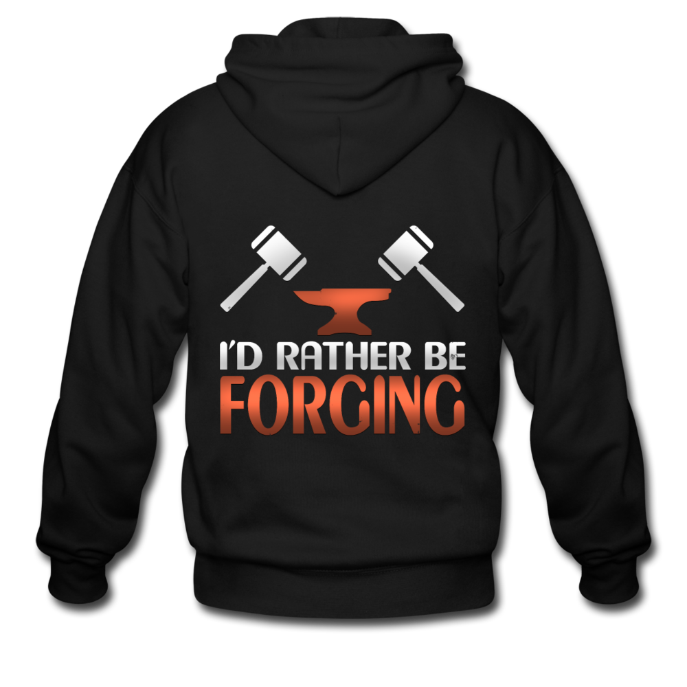 I'd Rather Be Forging Blacksmith Forge Hammer Men's Zip Hoodie - black