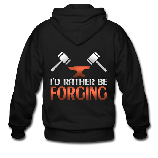 I'd Rather Be Forging Blacksmith Forge Hammer Men's Zip Hoodie - black