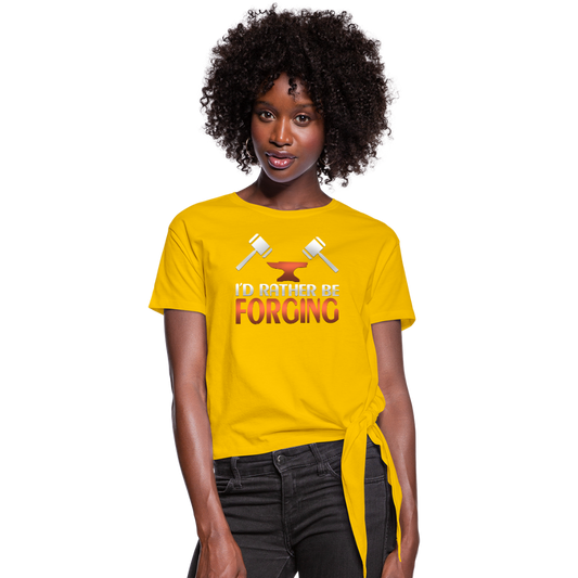 I'd Rather Be Forging Blacksmith Forge Hammer Women's Knotted T-Shirt - sun yellow